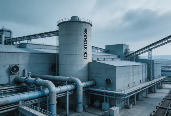Industrial ice production plant for concrete and mining